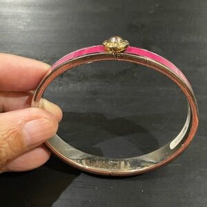 EUC Henri Bendel Pink and silver Bangle Bracelet with gold HB logo